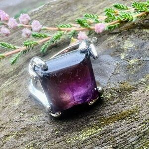 Amethyst Crystal Square Stone Purple Ring